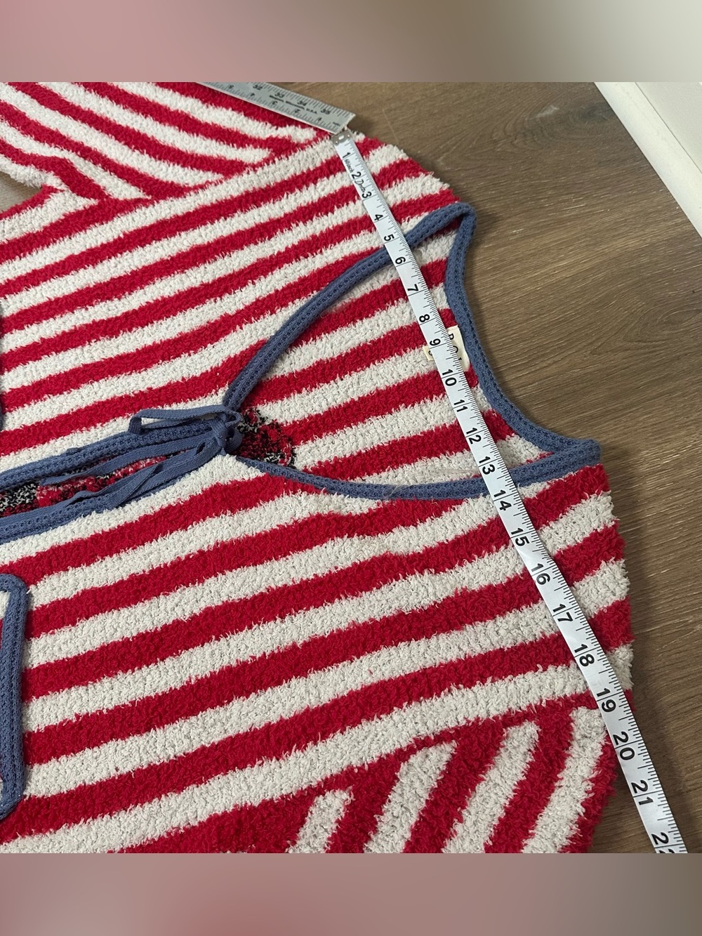 POL Red and White Striped Open-Front Cardigan w/ Blue Trim Sz S CottageCore Rose - Picture 7 of 16